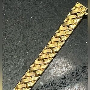 18k Gold Technibond statement Stampato Link Satin Shiny Bracelet Vintage HSN